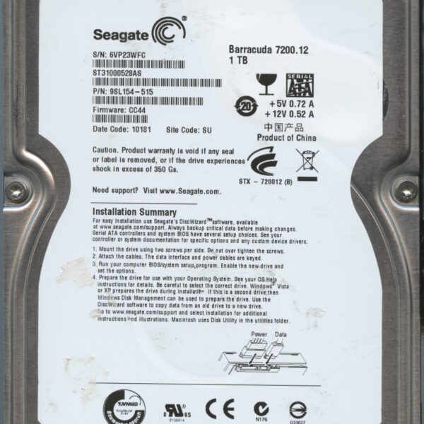 SEAGATE ST31000528AS CC44 9SL154-515 1TB