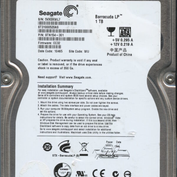 SEAGATE ST31000520AS CC32 9TN154-301 1TB