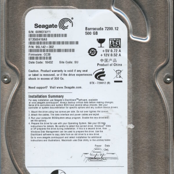 SEAGATE ST3500418AS CC38 9SL142-302 500GB