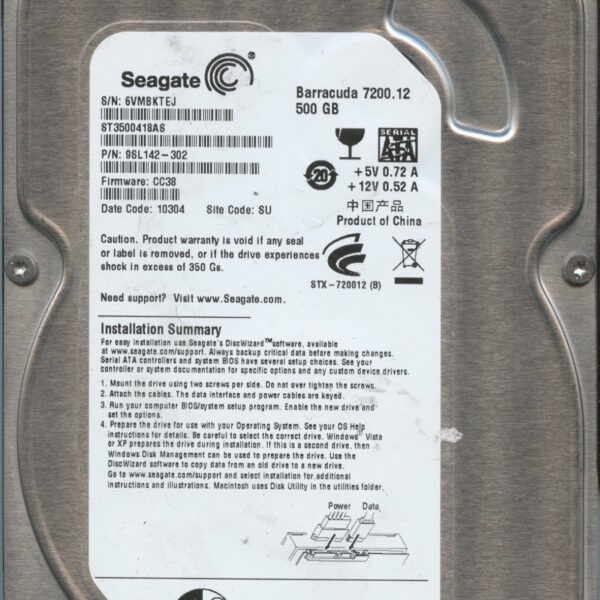 SEAGATE ST3500418AS CC38 9SL142-302 500GB