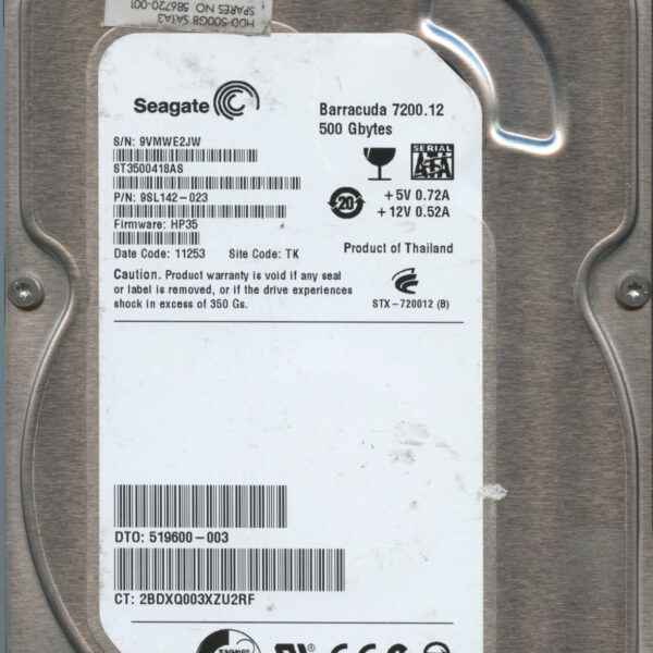 SEAGATE ST3500418AS HP35 9SL142-023 500GB