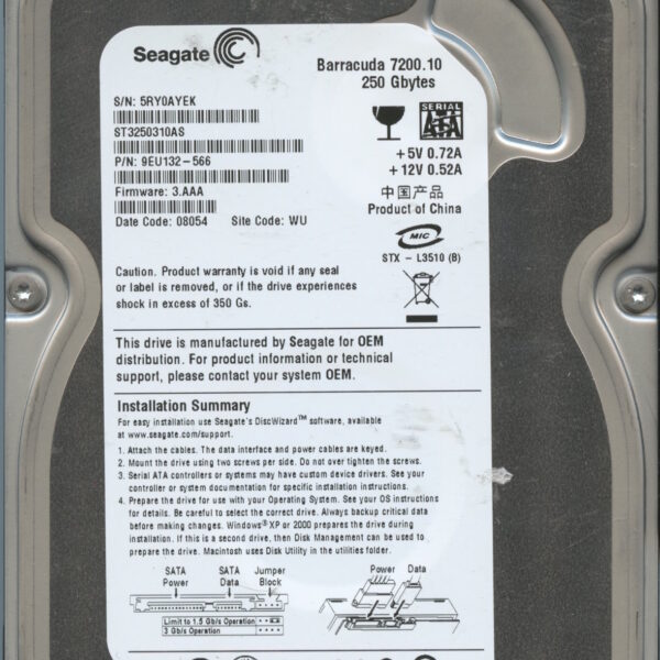 SEAGATE ST3250310AS 3.AAA 9EU132-566 250GB