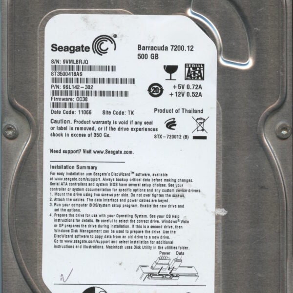 SEAGATE ST3500418AS CC38 9SL142-302 500GB