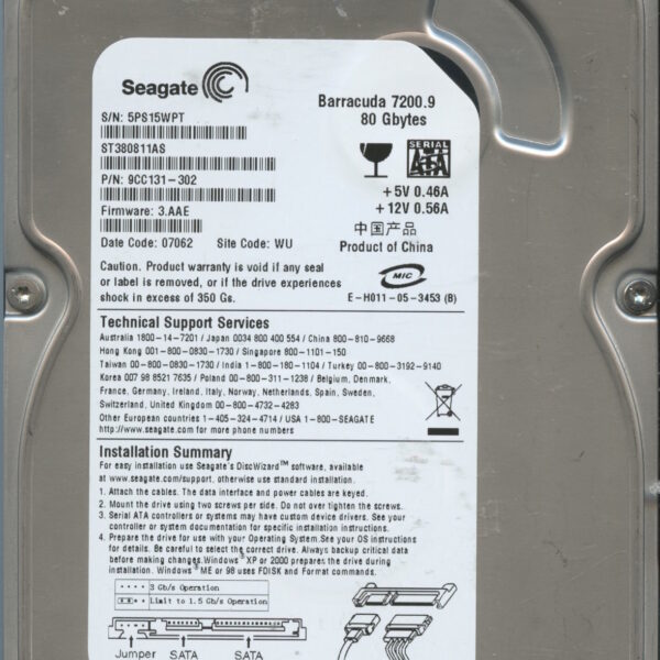 SEAGATE ST380811AS 3.AAE 9CC131-302 80GB