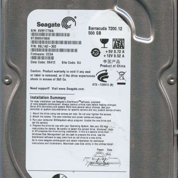 SEAGATE ST3500418AS CC34 9YP142-300 500GB