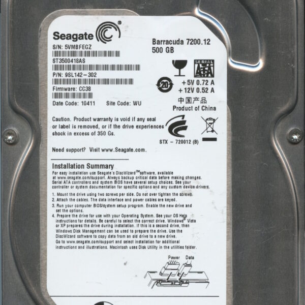 SEAGATE ST3500418AS AP25 9SL142-044 500GB