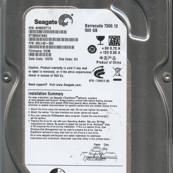 SEAGATE ST3500418AS CC38 9SL142-302 500GB