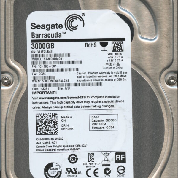 SEAGATE ST3000DM001 CC24 1CH166-501 3TB