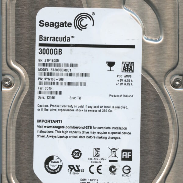 SEAGATE ST3000DM001 CC4H 9YN166-306 3TB