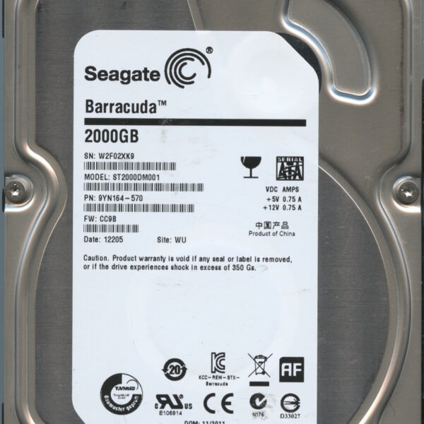 SEAGATE ST2000DM001 CC9B 9YN164-570 2TB