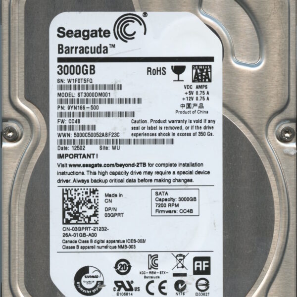 SEAGATE ST3000DM001 CC4B 9YN166-500 3TB