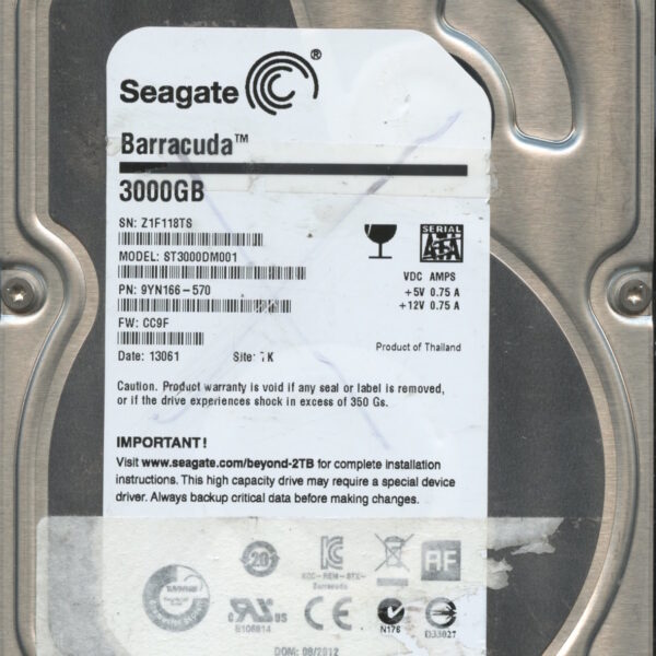 SEAGATE ST3000DM001 CC9F 9YN166-570 3TB