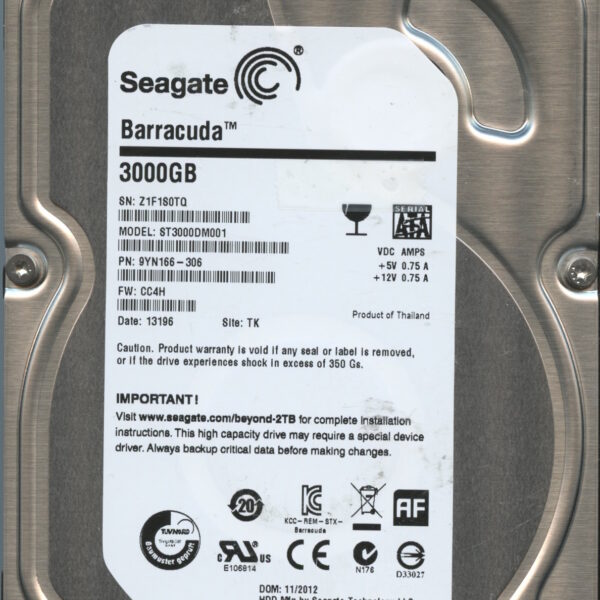 SEAGATE ST3000DM001 CC4H 9YN166-306 3TB