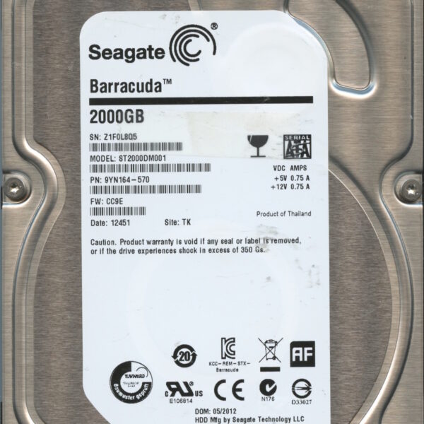 SEAGATE ST2000DM001 CC9B 9YN164-570 2TB