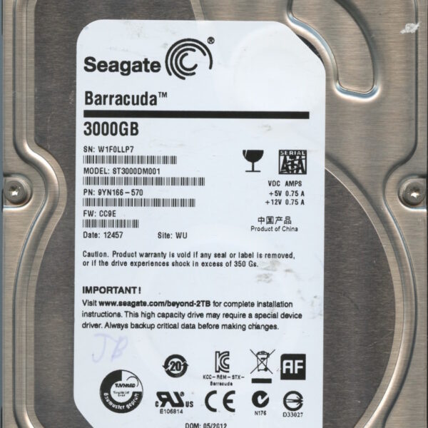 SEAGATE ST3000DM001 CC9E 9YN166-570 3TB