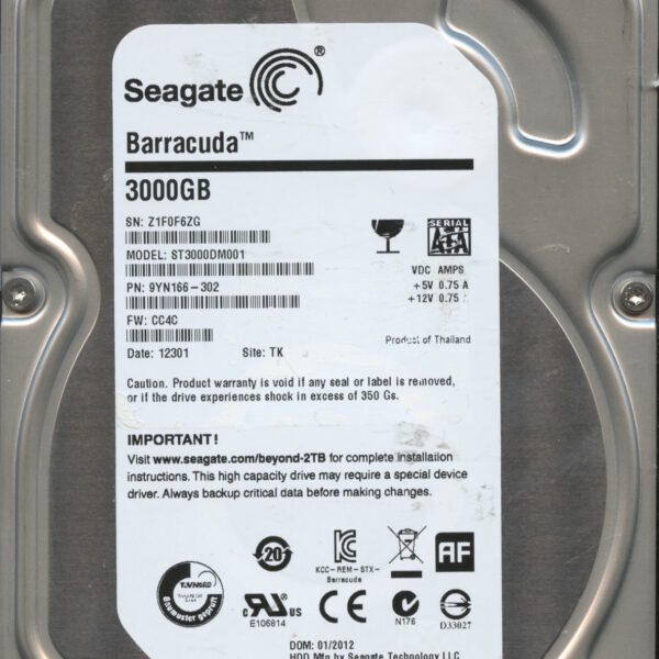 SEAGATE ST3000DM001 CC4C 9YN166-302 3TB