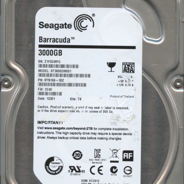 SEAGATE ST3000DM001 CC4C 9YN166-302 3TB