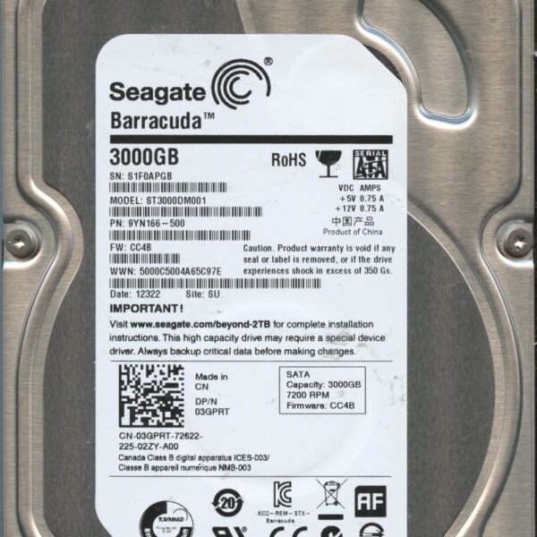 SEAGATE ST3000DM001 CC4B 9YN166-500 3TB