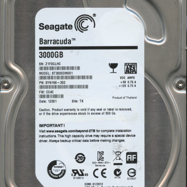 SEAGATE ST3000DM001 CC4C 9YN166-302 3TB