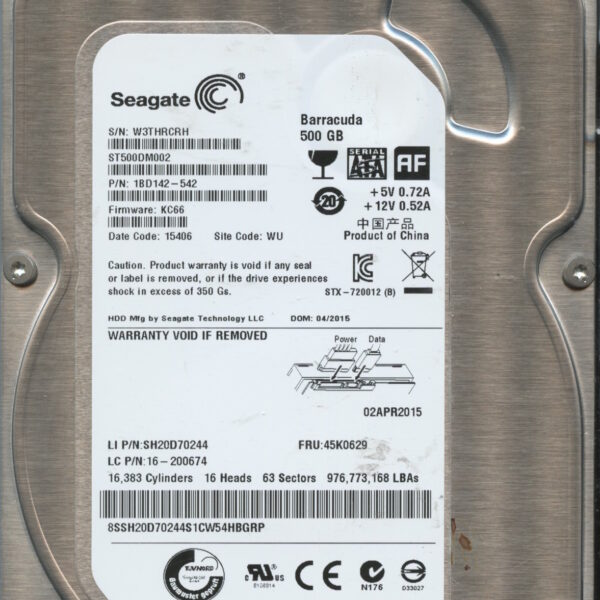 SEAGATE ST500DM002 KC66 1BD142-542 500GB