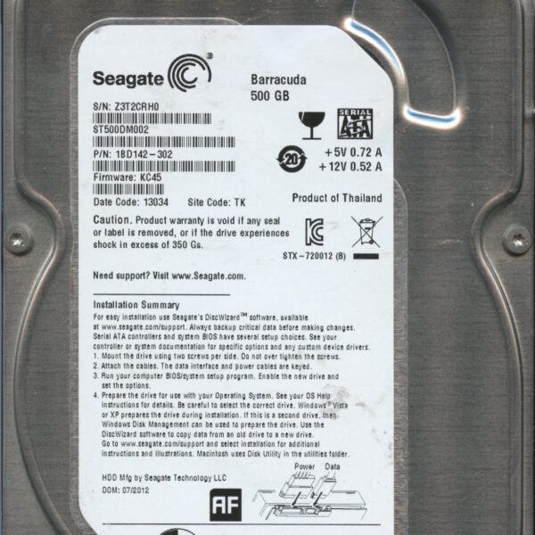 SEAGATE ST500DM002 KC45 1BD142-302 500GB