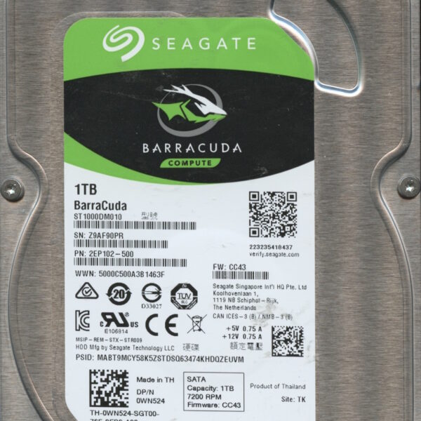 SEAGATE ST1000DM010 CC43 2EP102-500 1TB