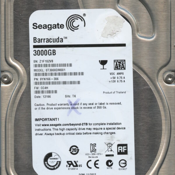 SEAGATE ST3000DM001 CC4H 9YN166-306 3TB