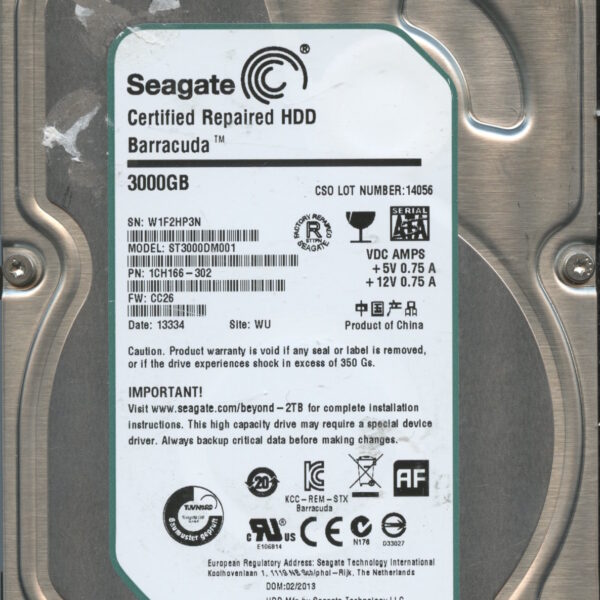 SEAGATE ST3000DM001 CC26 1CH166-302 3TB