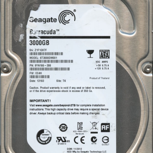 SEAGATE ST3000DM001 CC26 9YN166-306 3TB