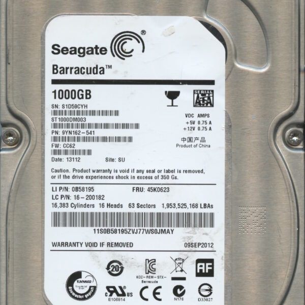 SEAGATE ST1000DM003 CC62 9YN162-541 1TB