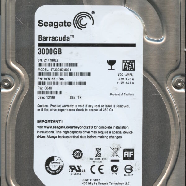 SEAGATE ST3000DM001 CC4H 9YN166-306 3TB