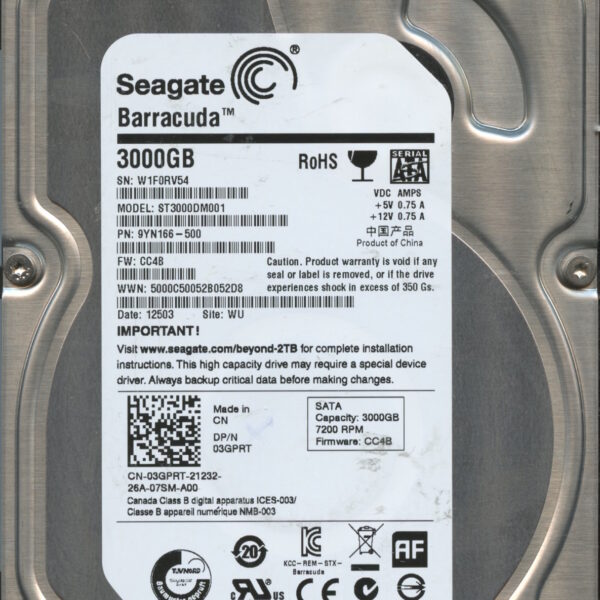 SEAGATE ST3000DM001 CC4B 9YN166-500 3TB