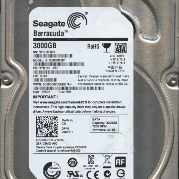 SEAGATE ST3000DM001 CC4B 9YN166-500 3TB