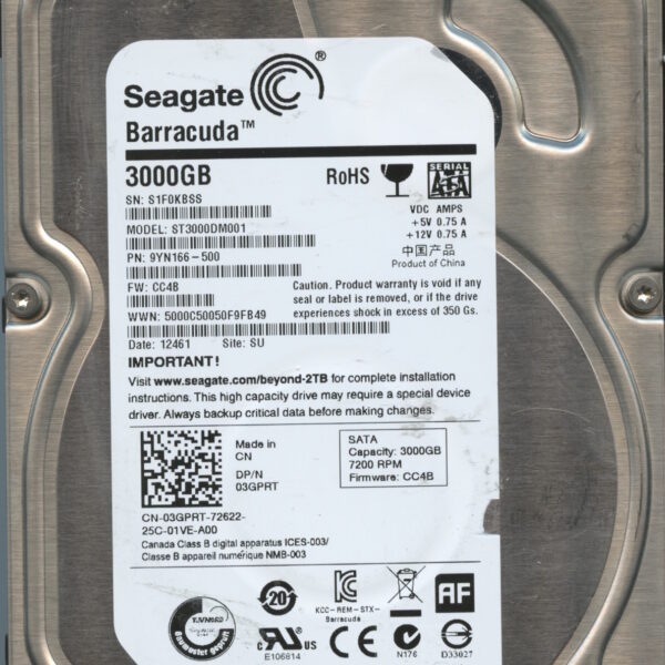 SEAGATE ST3000DM001 CC4B 9YN166-500 3TB