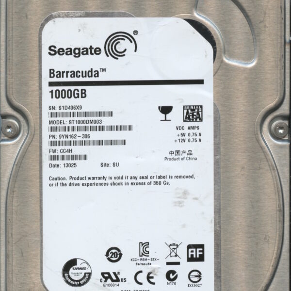 SEAGATE ST1000DM003 CH4H 9YN162-306 1TB