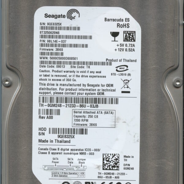 SEAGATE ST3250620NS 3BKS 9BL14E-037 250GB