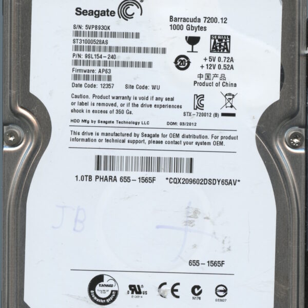 SEAGATE ST31000528AS AP63 9SL154-240 1TB