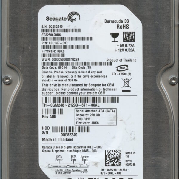 SEAGATE ST3250620NS 3BKS 9BL14E-037 250GB