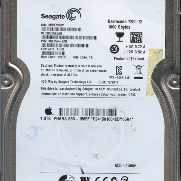 SEAGATE ST31000528AS AP63 9SL154-240 1TB