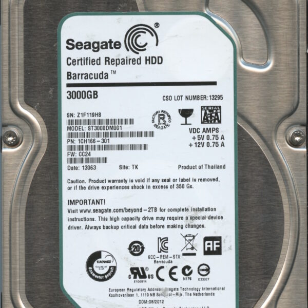 SEAGATE ST3000DM001 CC24 1CH166-301 3TB