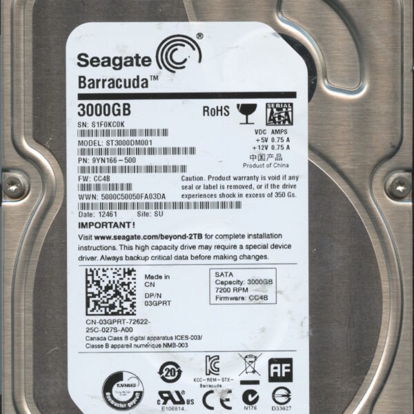 SEAGATE ST3000DM001 CC24 9YN166-500 3TB