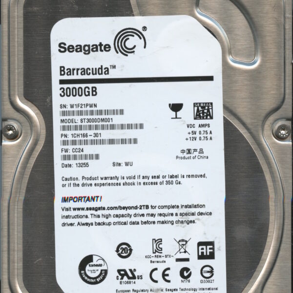 SEAGATE ST3000DM001 CC24 1CH166-301 3TB