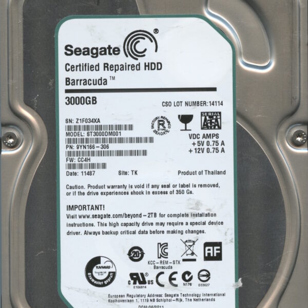 SEAGATE ST3000DM001 CC4H 9YN166-306 3TB