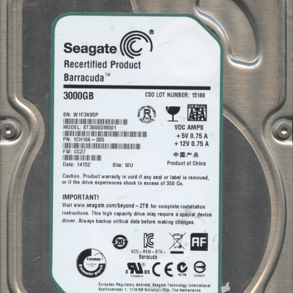 SEAGATE ST3000DM001 CC27 1CH166-305 3TB