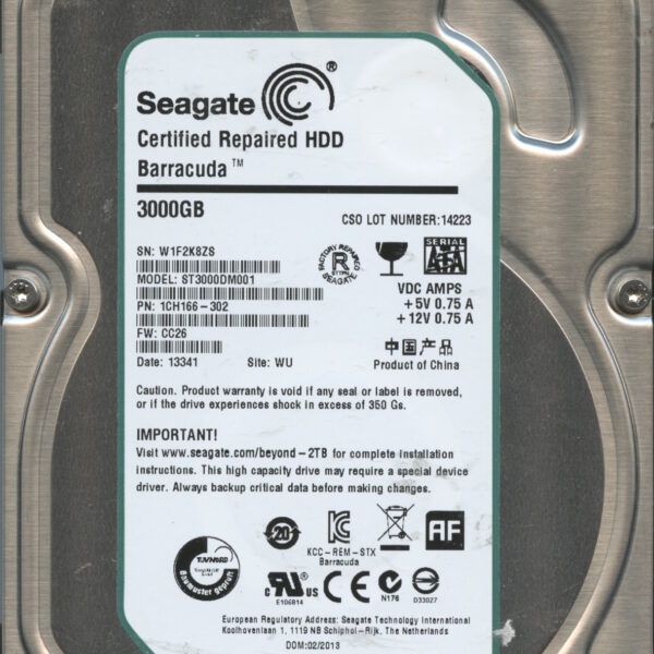 SEAGATE ST3000DM001 CC26 1CH166-302 3TB