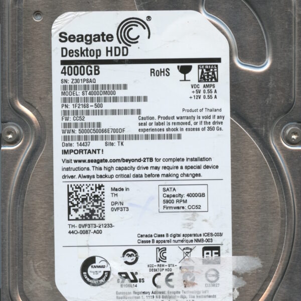 SEAGATE ST4000DM000 CC52 1F2168-500 4TB