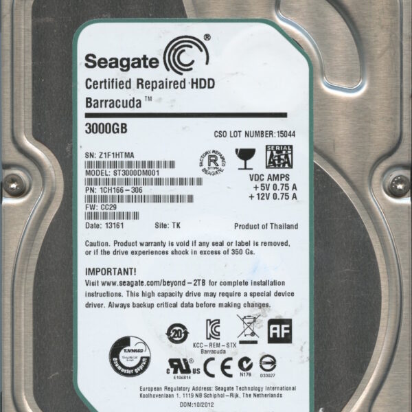 SEAGATE ST3000DM001 CC29 1CH166-306 3TB