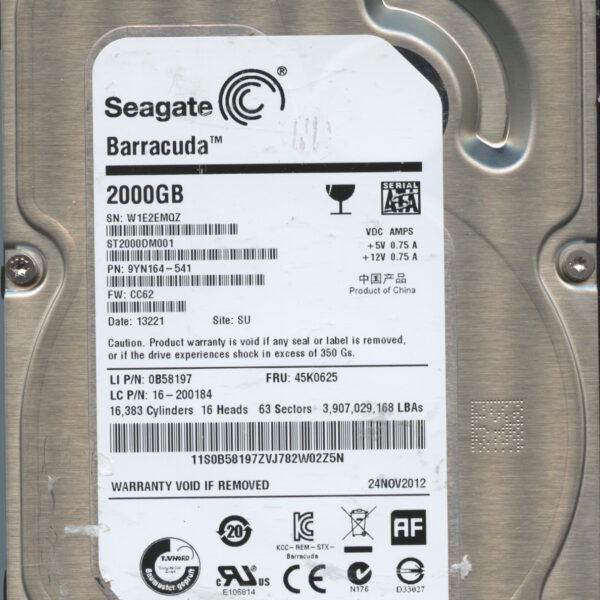 SEAGATE ST2000DM001 CC62 9YN164-541 2TB