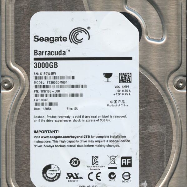 SEAGATE ST3000DM001 CC43 1CH166-300 3TB