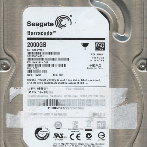 SEAGATE ST2000DM001 CC62 9YN164-541 2TB